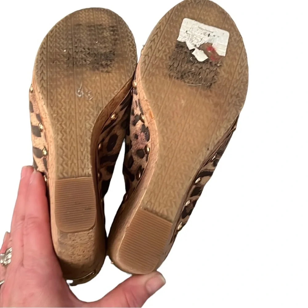 Micheal Kors size 10 leopard print platform wedge cork heel genuine leather